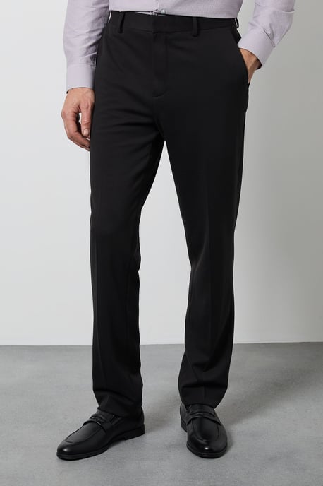 Black Textured Slim Fit Trouser - Image 2