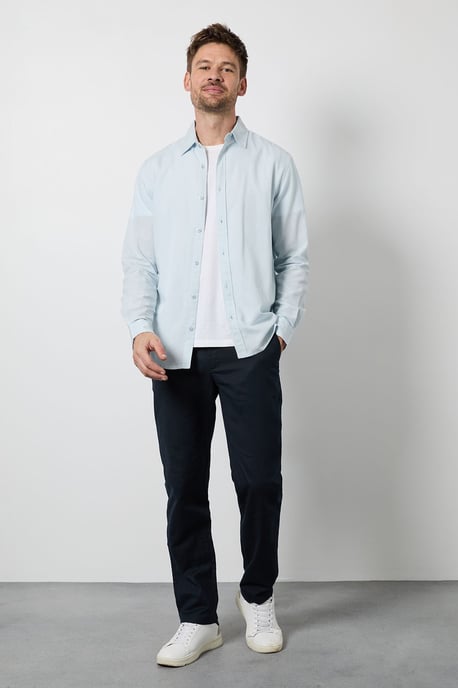 Navy Cotton Linen Slim Fit Trousers - Image 1