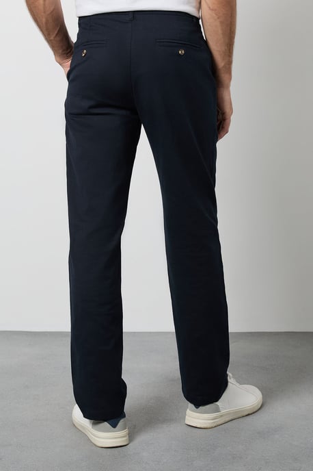 Navy Cotton Linen Slim Fit Trousers - Image 3