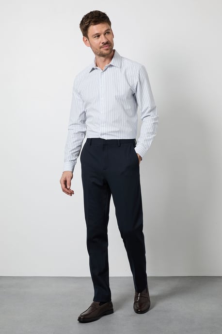 Navy Textured Slim Fit Trouser - Image 1