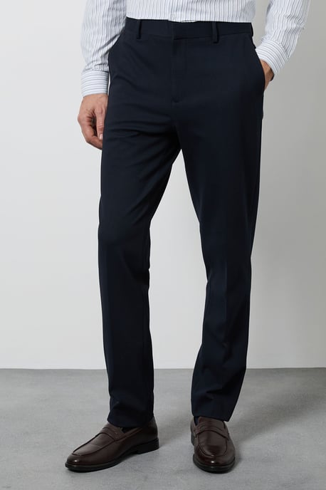Navy Textured Slim Fit Trouser - Image 2
