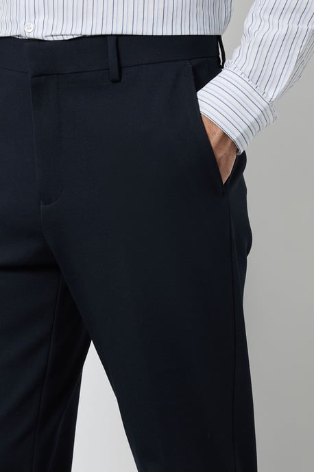 Navy Textured Slim Fit Trouser - Image 4