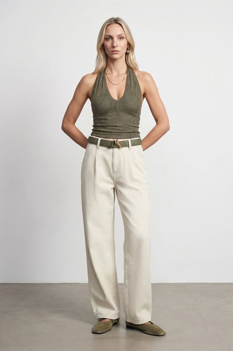 Mid-Waist Wide-Leg Pleated Trousers - Image 1