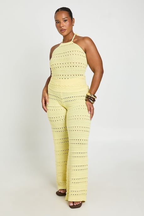 Plus Crochet Knit Halterneck Top and Wide Leg Trouser Co-Ord - Image 1