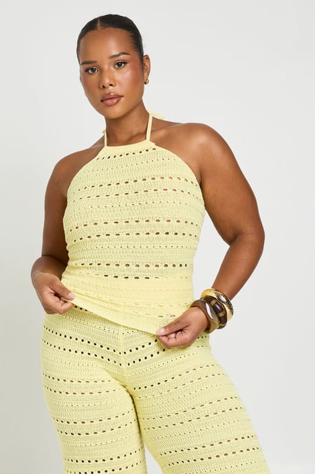 Plus Crochet Knit Halterneck Top and Wide Leg Trouser Co-Ord - Image 2