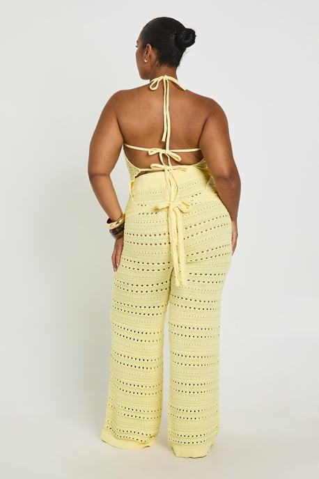 Plus Crochet Knit Halterneck Top and Wide Leg Trouser Co-Ord - Image 3