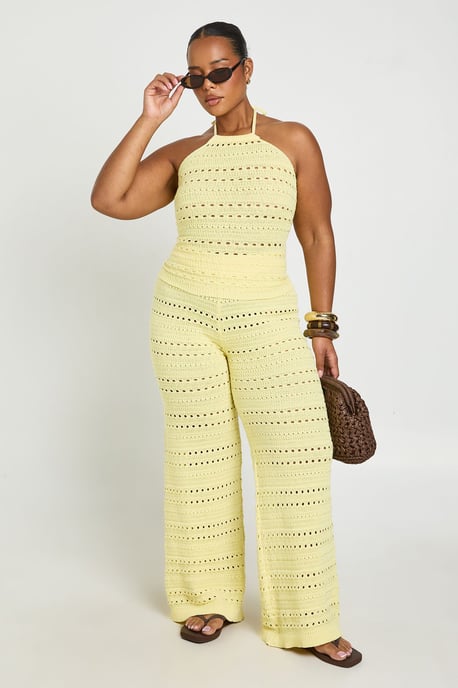Plus Crochet Knit Halterneck Top and Wide Leg Trouser Co-Ord - Image 4