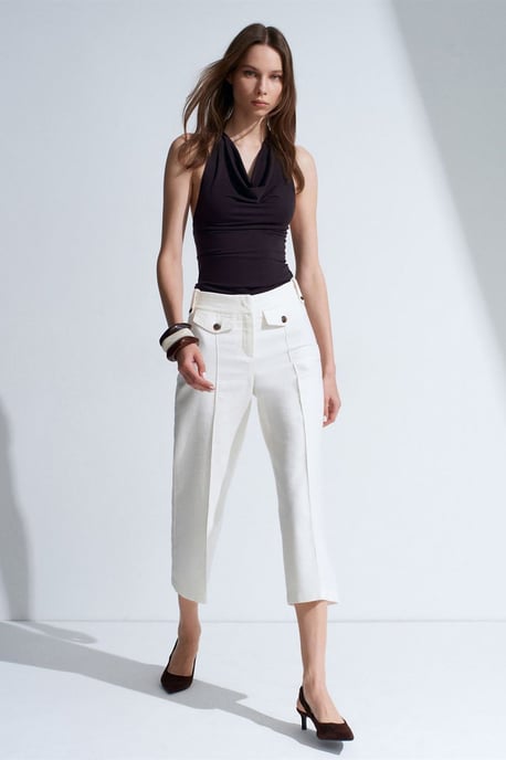 High-Waisted Katoenen Poplin Capri Culottes - Image 4