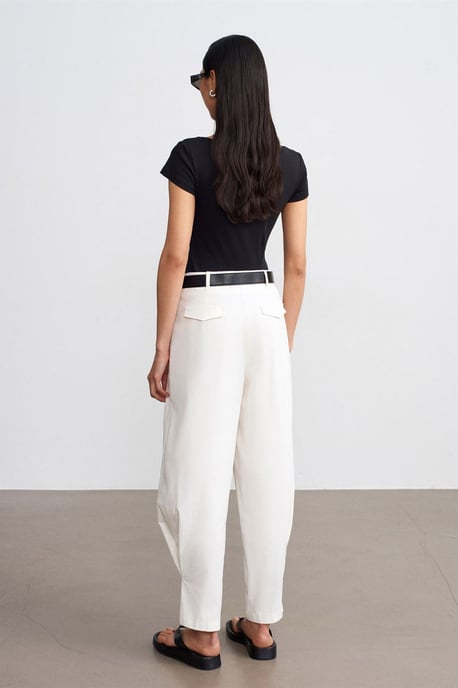 Dames Hoge Taille Wijde Pijpen Poplin Broek - Image 2
