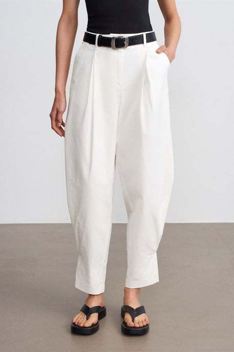 Dames Hoge Taille Wijde Pijpen Poplin Broek - Image 3