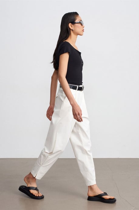 Dames Hoge Taille Wijde Pijpen Poplin Broek - Image 4
