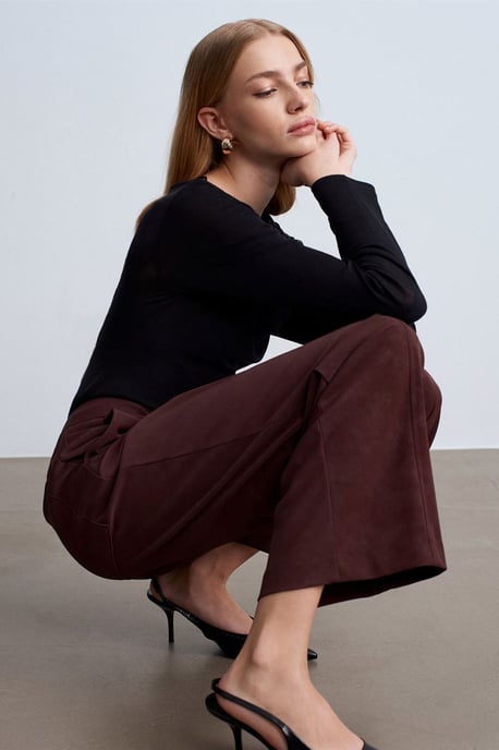 Hoge Taille Wijde Pijpen Nepleer Broek - Image 1