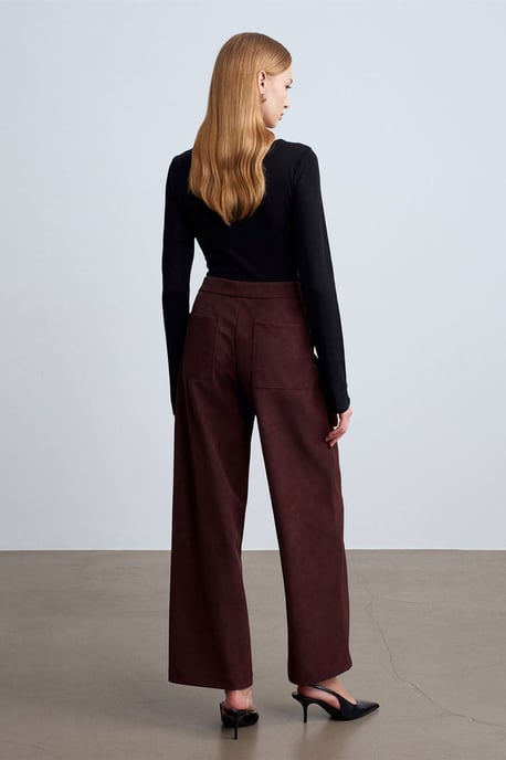 Hoge Taille Wijde Pijpen Nepleer Broek - Image 3