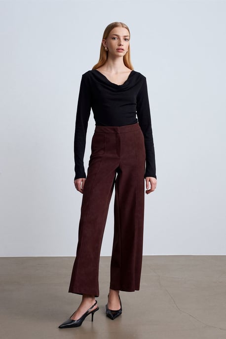 Hoge Taille Wijde Pijpen Nepleer Broek - Image 4
