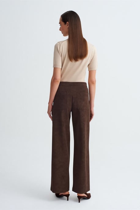 Hoge Taille Wijde Pijpen Nep Suède Broek - Image 2