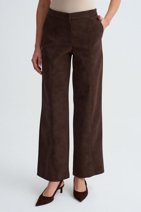 Hoge Taille Wijde Pijpen Nep Suède Broek - Image 3