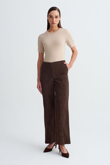Hoge Taille Wijde Pijpen Nep Suède Broek - Image 4