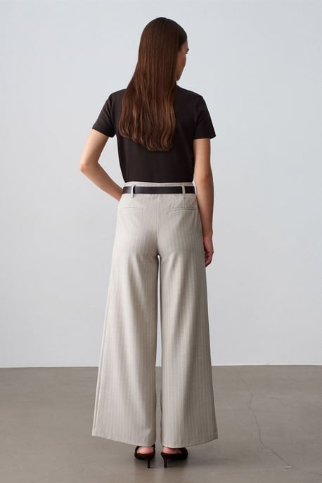 Striped Wide-Leg Pleated Trousers - Image 2