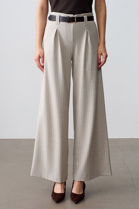 Striped Wide-Leg Pleated Trousers - Image 3