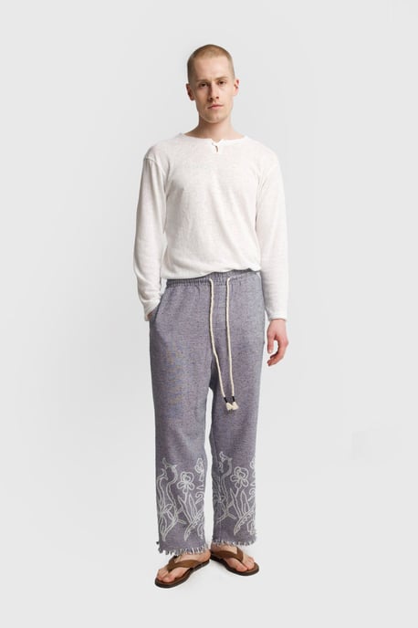 Heren Katoenen Geborduurde Brei Wijde Pantalons - Image 4