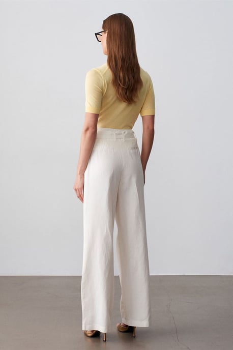 Gestrikte Wijde-Leg Linnenmix Broek - Image 3