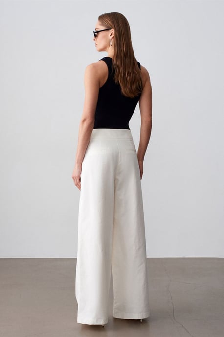 Dames Hoge Taille Wijde Pijpen Geplooide Broek - Image 2