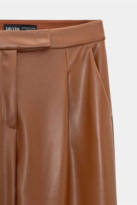 Hoge Taille Brede Pijpen Neplederen Broek - Image 3