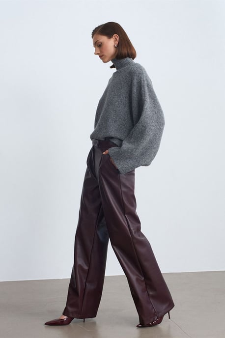 High-Waist Wide-Leg Faux Leather Trousers - Image 1
