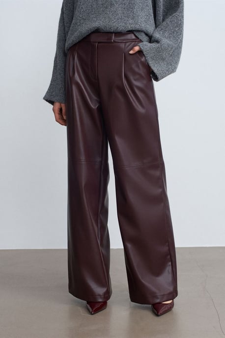 High-Waist Wide-Leg Faux Leather Trousers - Image 3