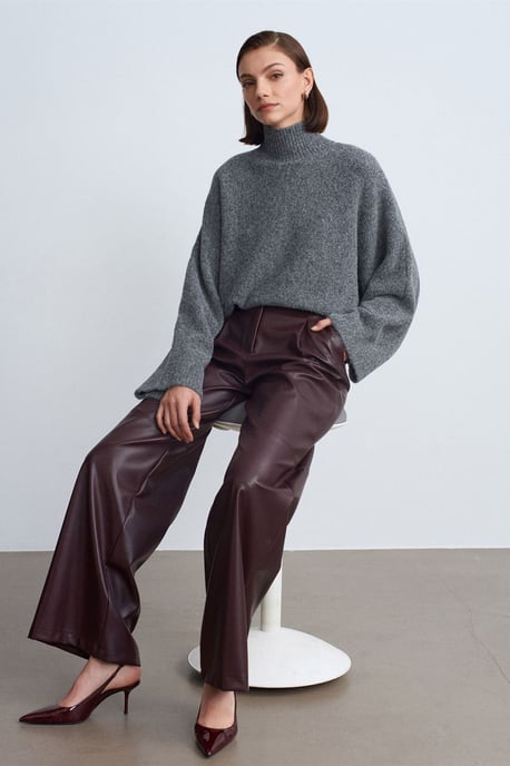 High-Waist Wide-Leg Faux Leather Trousers - Image 4