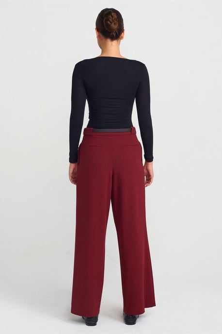 Vrouwen Wijde-Pijpen Crepe Broek Met Riem - Image 2