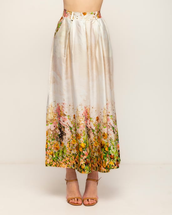 Bloemenprint pantalon met plooien, zakken, elastische taille aan de achterkant y een omslag - Image 2