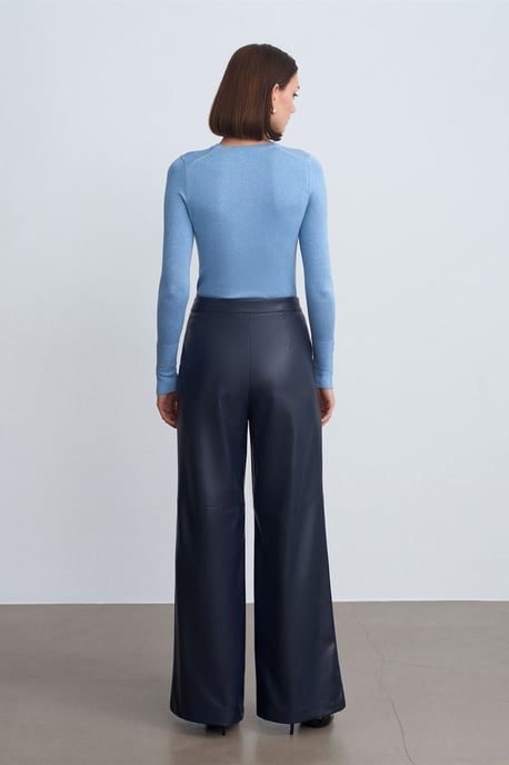 Hoge Taille Brede Pijpen Neplederen Broek - Image 2