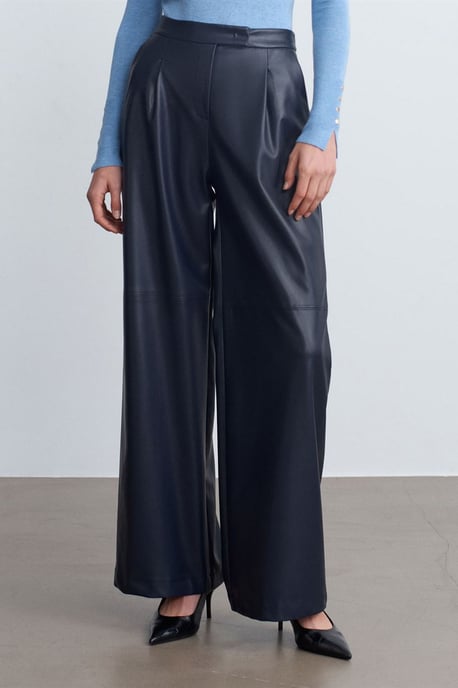 Hoge Taille Brede Pijpen Neplederen Broek - Image 3