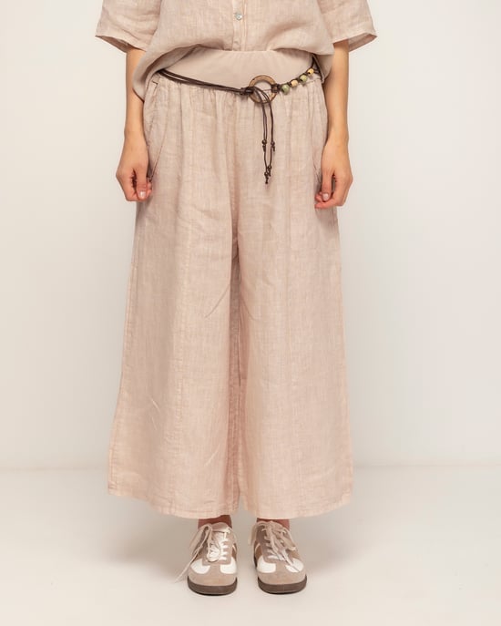 Wijde linnen pantalon met elastische taille en zakken - Image 2