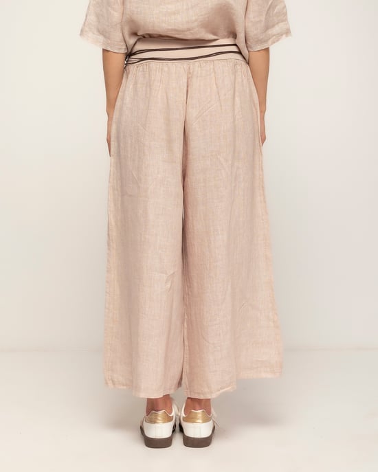 Wijde linnen pantalon met elastische taille en zakken - Image 3