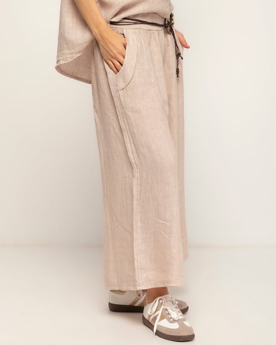 Wijde linnen pantalon met elastische taille en zakken - Image 4