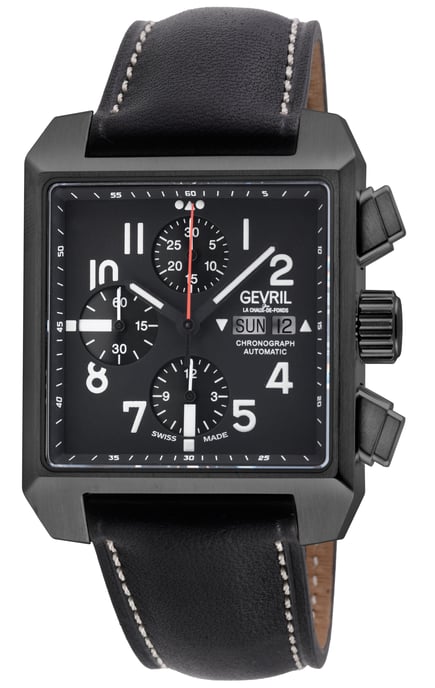 Gevril Men's Herald Square Chronograph IP/BLK Case, Black Dial, Black Handmade Italian Leather Strap Watch - Image 1