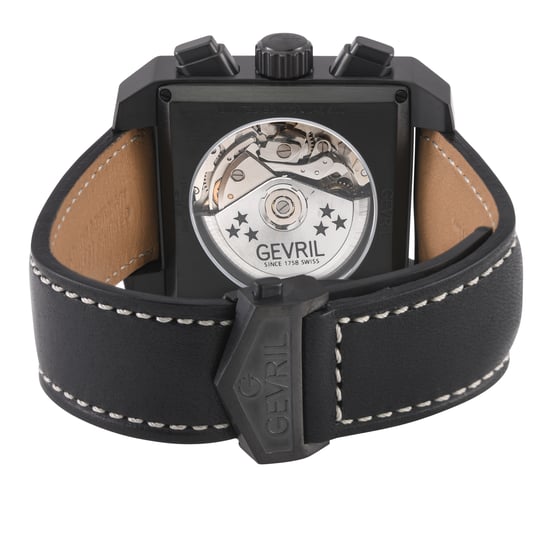 Gevril Men's Herald Square Chronograph IP/BLK Case, Black Dial, Black Handmade Italian Leather Strap Watch - Image 2
