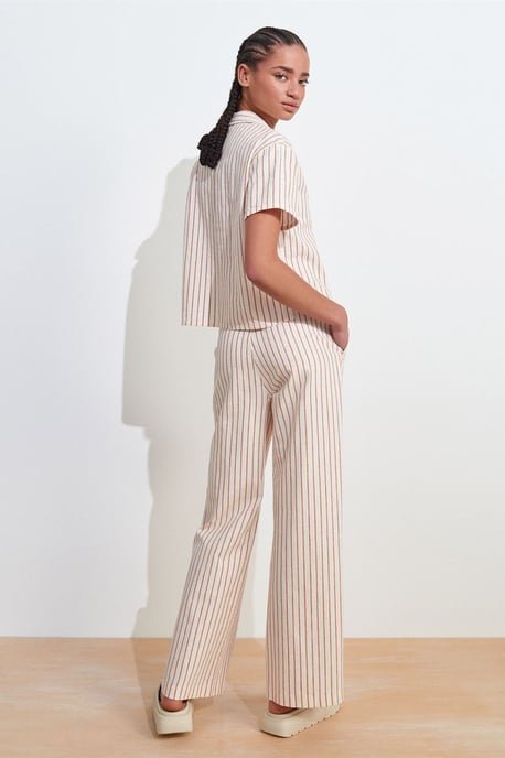Dames Gestreepte Wijde Linnen Broek - Image 2