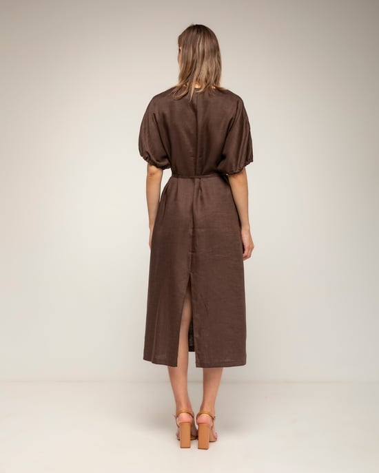 Oversized jurk met gerimpelde mouwen, V-hals en een losse ceintuur - Image 3