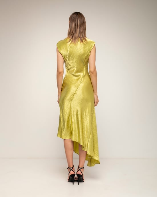 Midi-jurk met zijdetextuur, boothals en asymmetrische lengte - Image 3