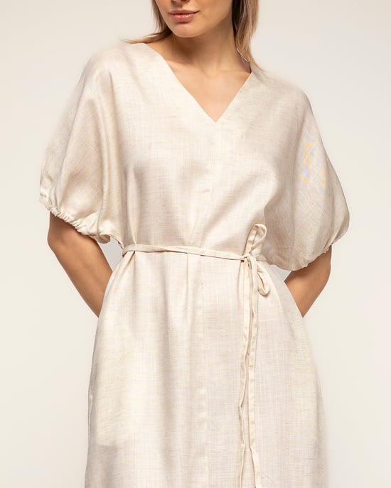 Oversized jurk met gerimpelde mouwen, V-hals en een losse ceintuur - Image 4
