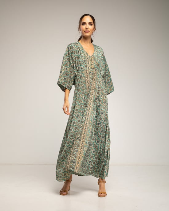 Maxi-jurk met print, V-hals en elastische taille - Image 1