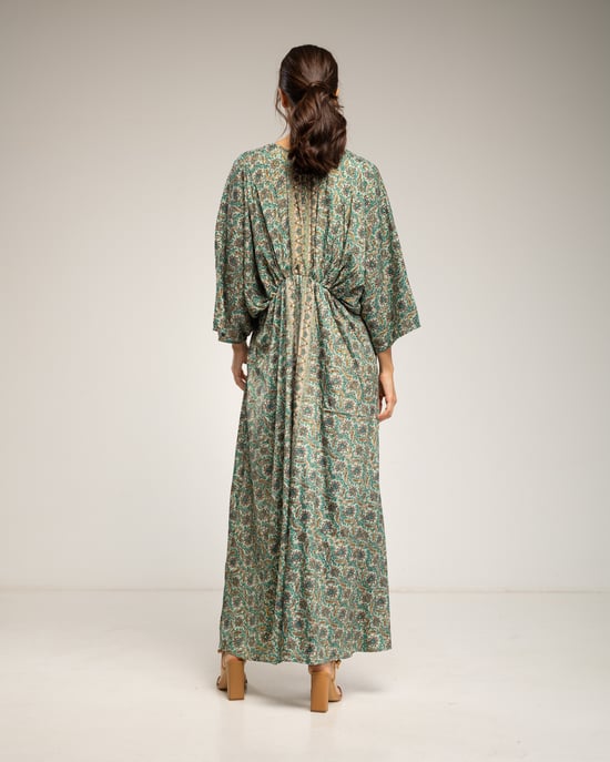 Maxi-jurk met print, V-hals en elastische taille - Image 3