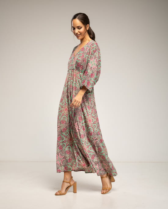 Maxi-jurk met print, V-hals en elastische taille - Image 2