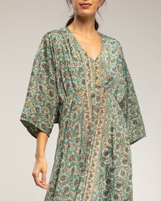 Maxi-jurk met print, V-hals en elastische taille - Image 4