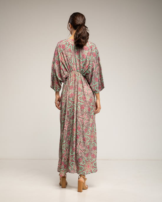Maxi-jurk met print, V-hals en elastische taille - Image 3