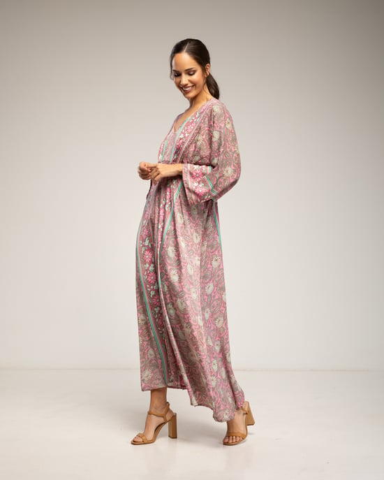 Maxi-jurk met print, V-hals en elastische taille - Image 2