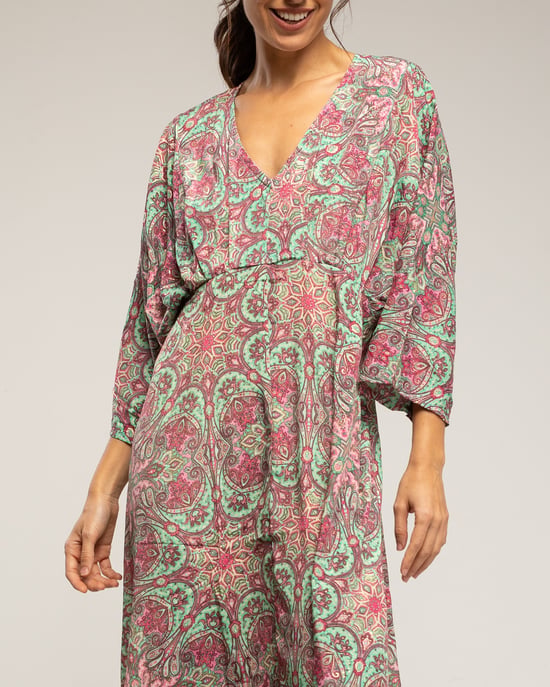 Maxi-jurk met print, V-hals en elastische taille - Image 4